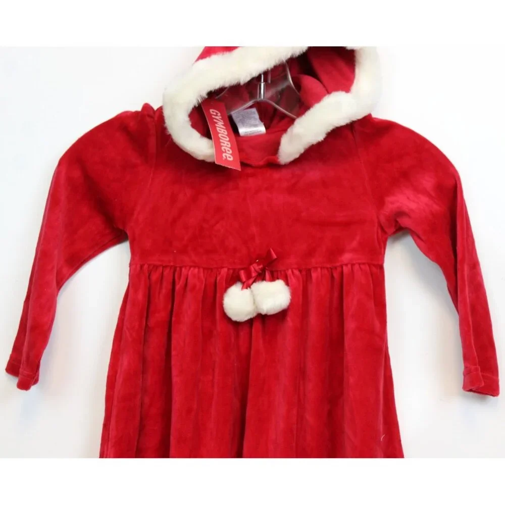 NWT 2008 Gymboree Winter Snowflake Red Velour Santa Dress Hood sz 4 Long Sleeve